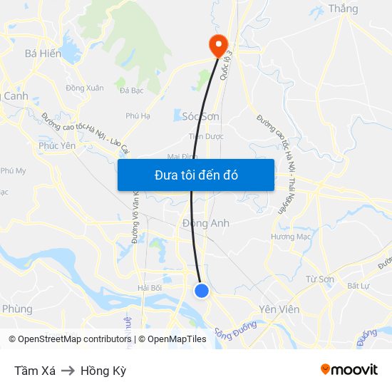 Tầm Xá to Hồng Kỳ map