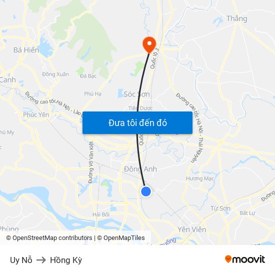 Uy Nỗ to Hồng Kỳ map