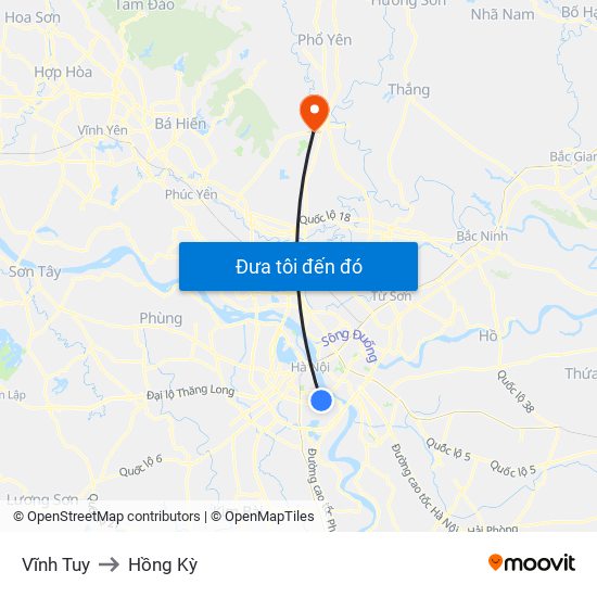 Vĩnh Tuy to Hồng Kỳ map