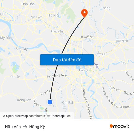 Hữu Văn to Hồng Kỳ map