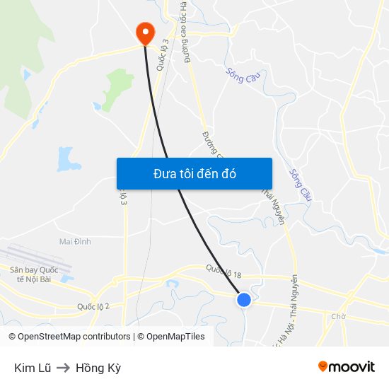 Kim Lũ to Hồng Kỳ map