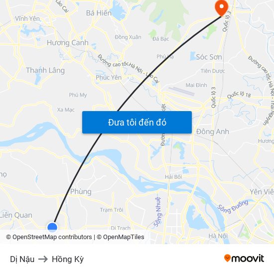 Dị Nậu to Hồng Kỳ map