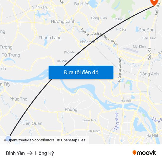 Bình Yên to Hồng Kỳ map