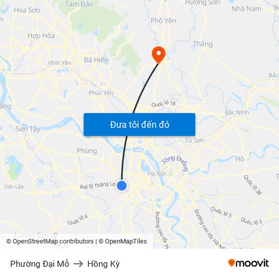 Phường Đại Mỗ to Hồng Kỳ map