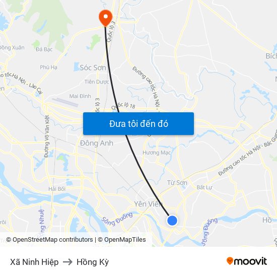 Xã Ninh Hiệp to Hồng Kỳ map