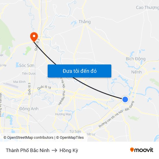 Thành Phố Bắc Ninh to Hồng Kỳ map