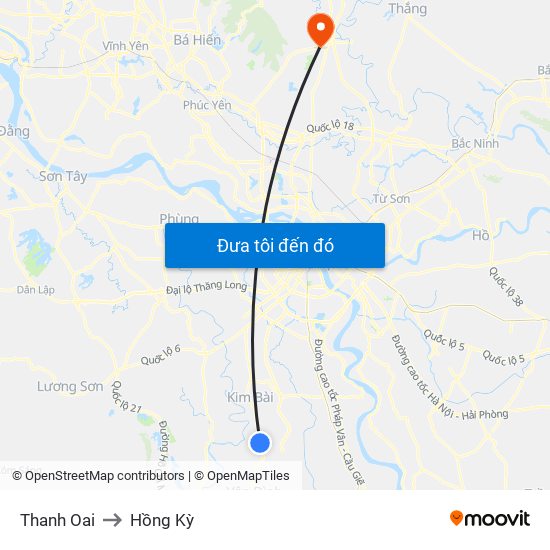Thanh Oai to Hồng Kỳ map