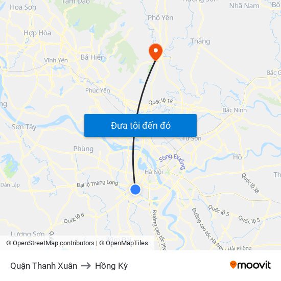 Quận Thanh Xuân to Hồng Kỳ map