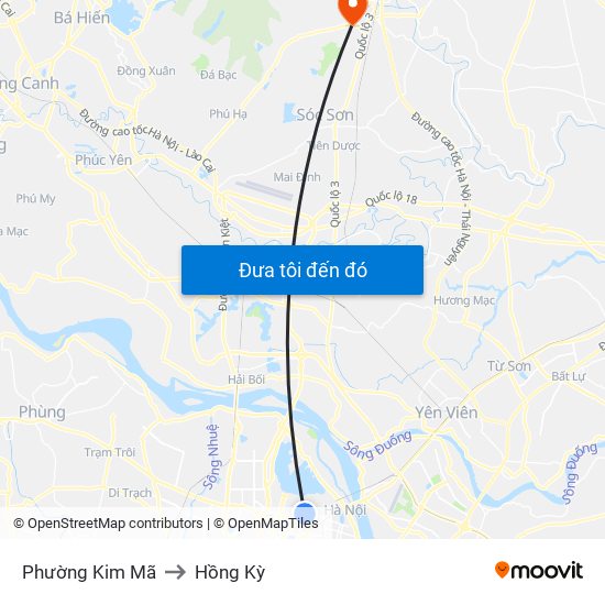 Phường Kim Mã to Hồng Kỳ map