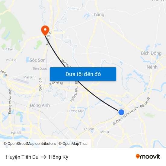 Huyện Tiên Du to Hồng Kỳ map