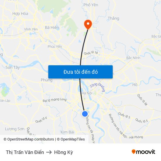 Thị Trấn Văn Điển to Hồng Kỳ map