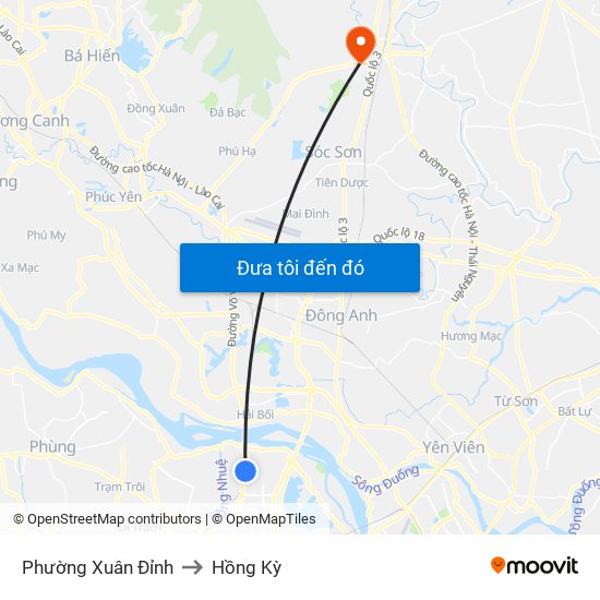 Phường Xuân Đỉnh to Hồng Kỳ map