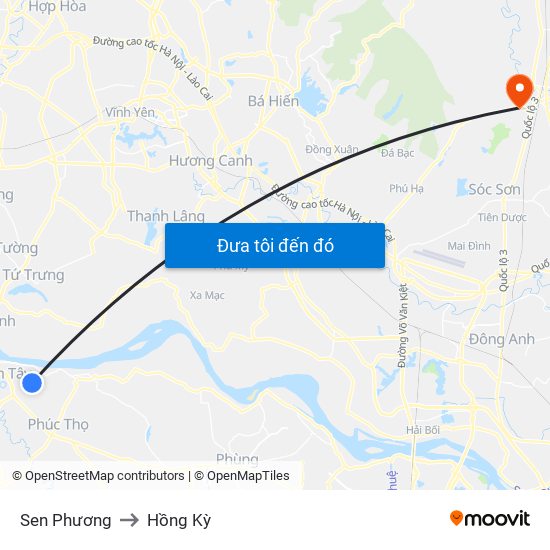 Sen Phương to Hồng Kỳ map