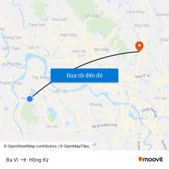 Ba Vì to Hồng Kỳ map