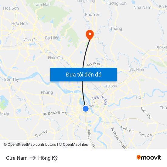 Cửa Nam to Hồng Kỳ map