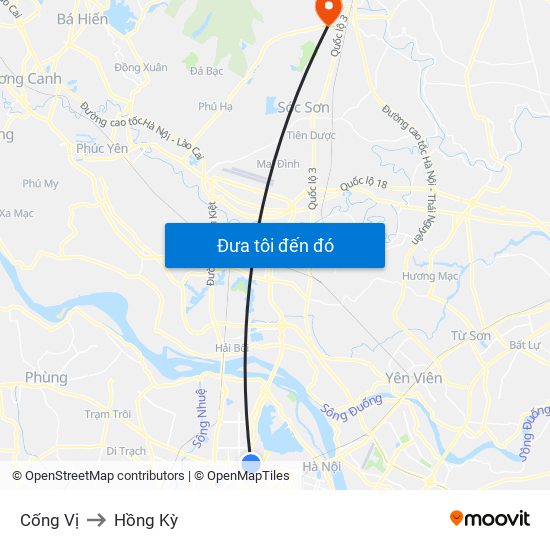 Cống Vị to Hồng Kỳ map