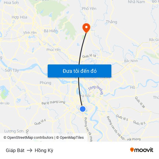 Giáp Bát to Hồng Kỳ map
