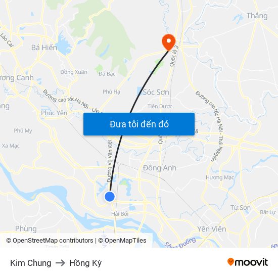 Kim Chung to Hồng Kỳ map