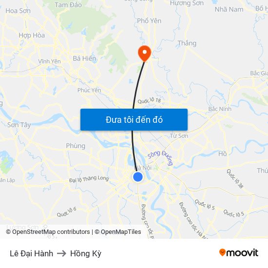 Lê Đại Hành to Hồng Kỳ map