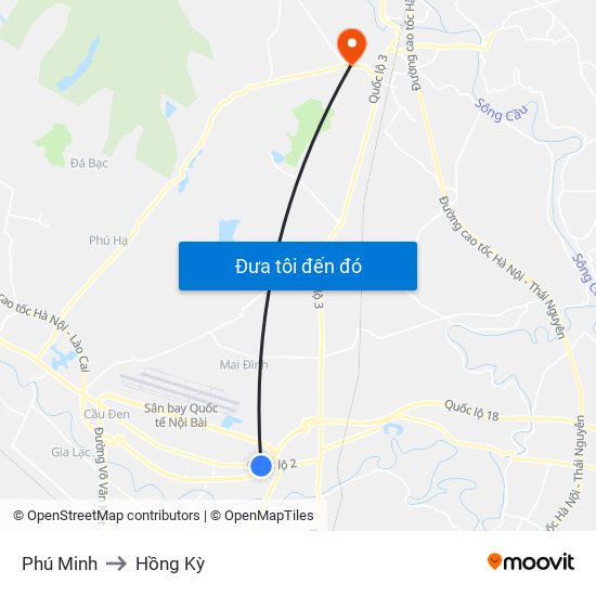 Phú Minh to Hồng Kỳ map