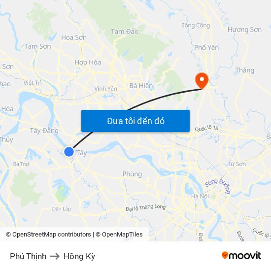 Phú Thịnh to Hồng Kỳ map