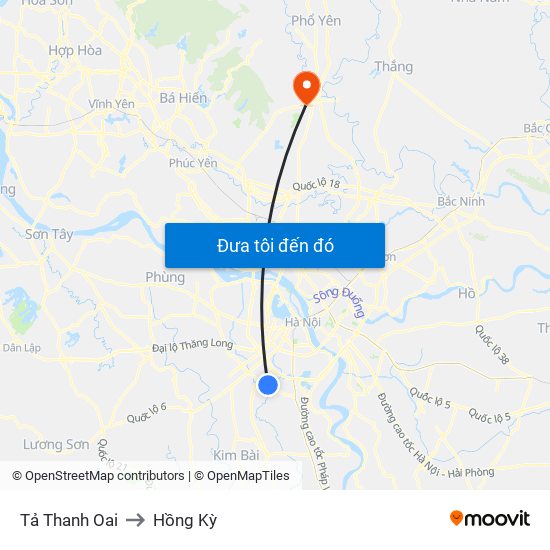 Tả Thanh Oai to Hồng Kỳ map