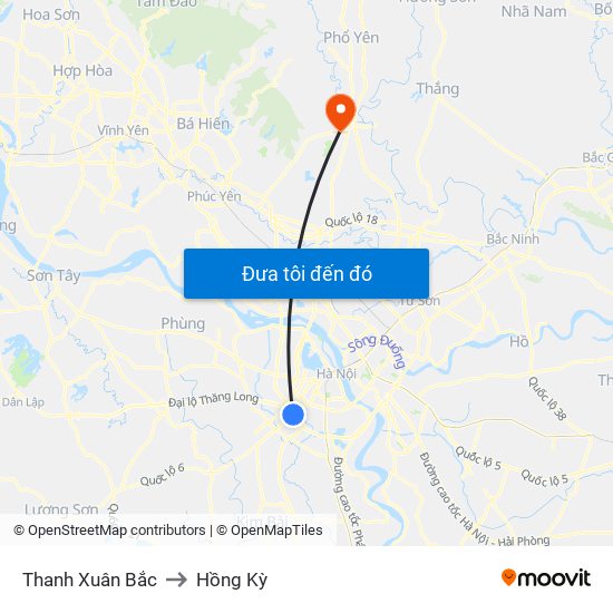 Thanh Xuân Bắc to Hồng Kỳ map