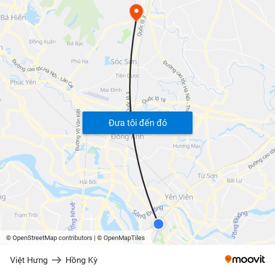 Việt Hưng to Hồng Kỳ map