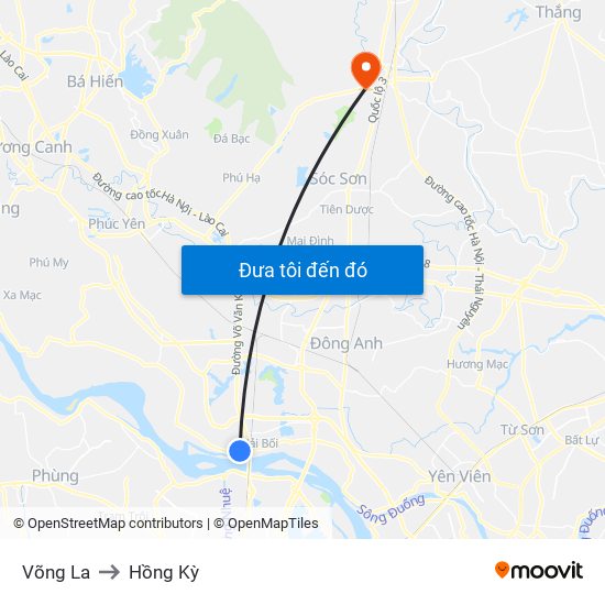 Võng La to Hồng Kỳ map