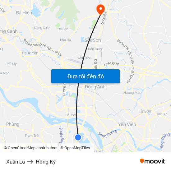 Xuân La to Hồng Kỳ map