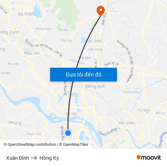 Xuân Đỉnh to Hồng Kỳ map