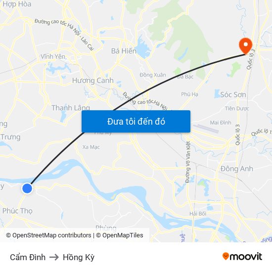 Cẩm Đình to Hồng Kỳ map
