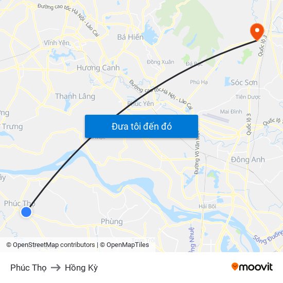 Phúc Thọ to Hồng Kỳ map