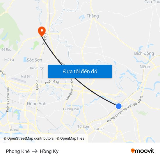 Phong Khê to Hồng Kỳ map