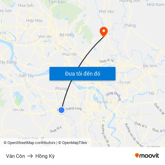 Vân Côn to Hồng Kỳ map