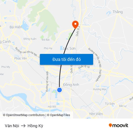 Vân Nội to Hồng Kỳ map