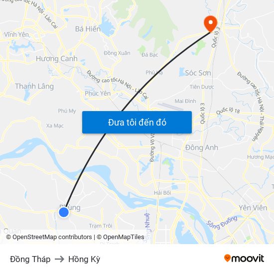 Đồng Tháp to Hồng Kỳ map