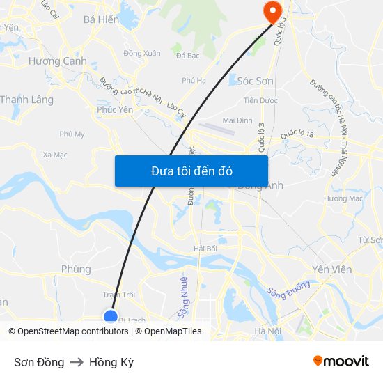 Sơn Đồng to Hồng Kỳ map