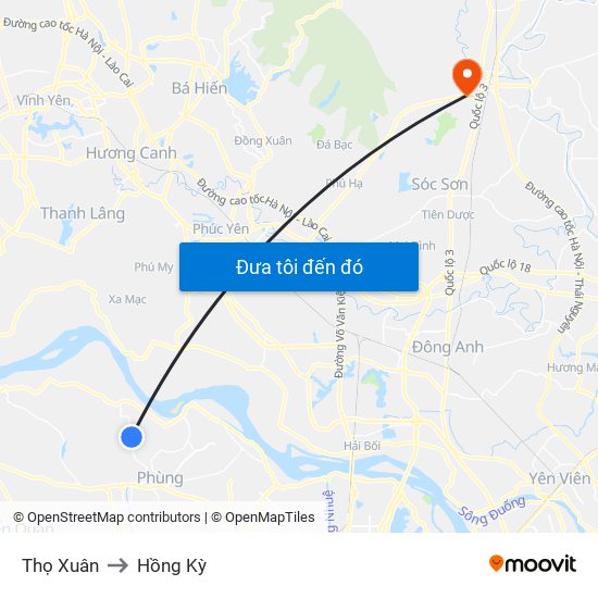 Thọ Xuân to Hồng Kỳ map