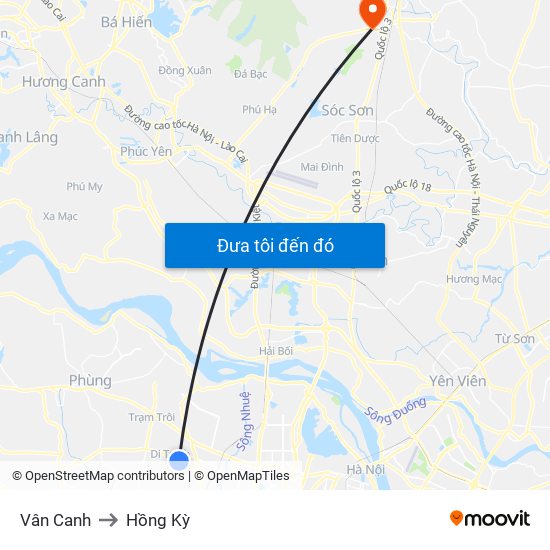 Vân Canh to Hồng Kỳ map