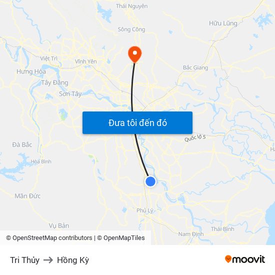 Tri Thủy to Hồng Kỳ map