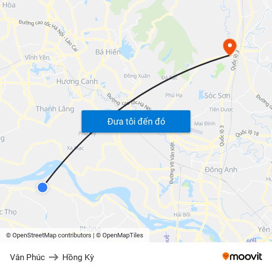 Vân Phúc to Hồng Kỳ map