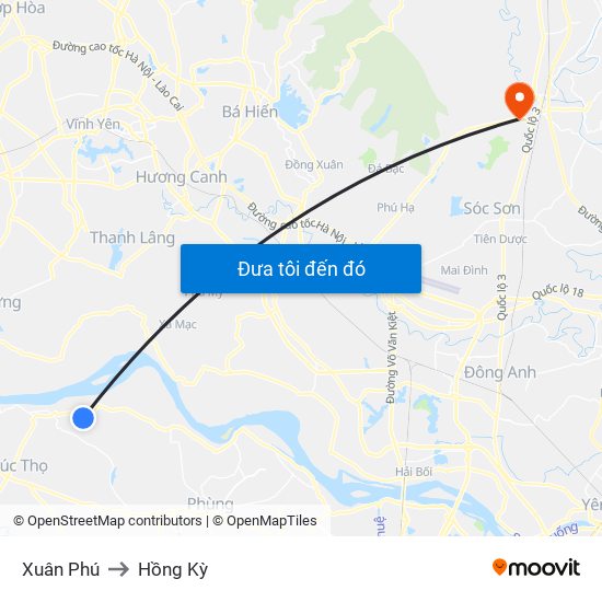 Xuân Phú to Hồng Kỳ map