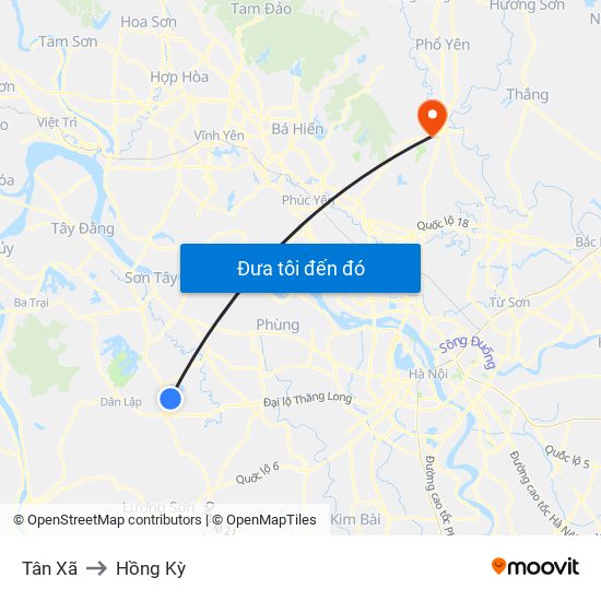 Tân Xã to Hồng Kỳ map