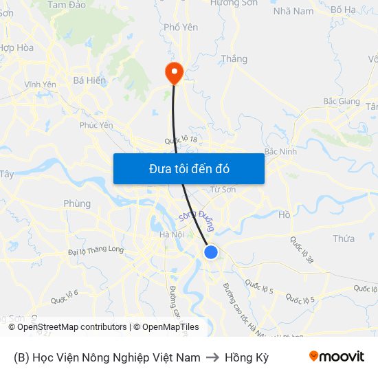 (B) Học Viện Nông Nghiệp Việt Nam to Hồng Kỳ map