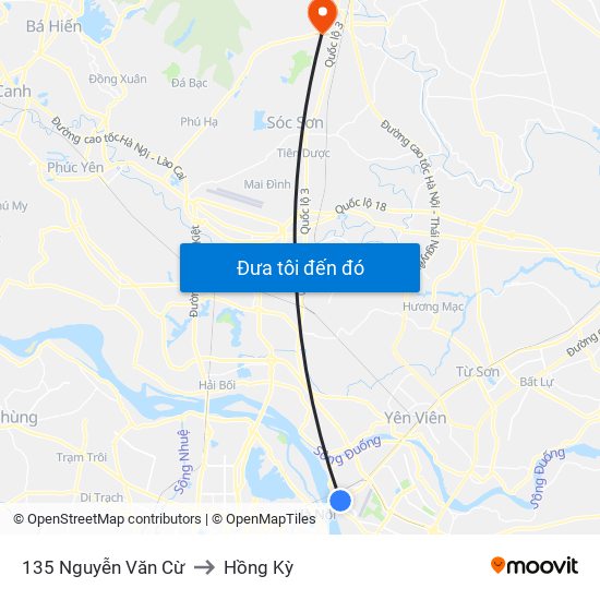 135 Nguyễn Văn Cừ to Hồng Kỳ map