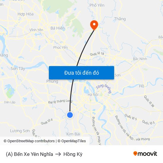 (A) Bến Xe Yên Nghĩa to Hồng Kỳ map