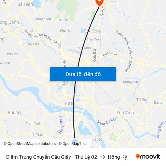 Điểm Trung Chuyển Cầu Giấy - Thủ Lệ 02 to Hồng Kỳ map