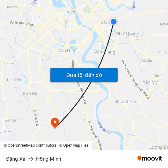 Đặng Xá to Hồng Minh map