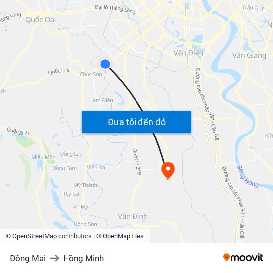 Đồng Mai to Hồng Minh map